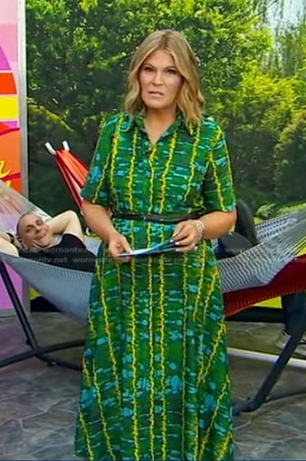 Tory Johnson’s green tie dye shirtdress on Good Morning America