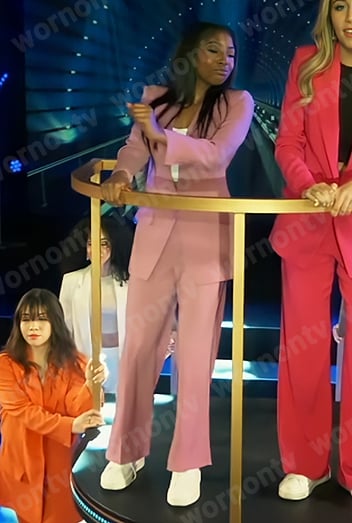 Trina’s light pink suit for the Nurses Ball performance on General Hospital