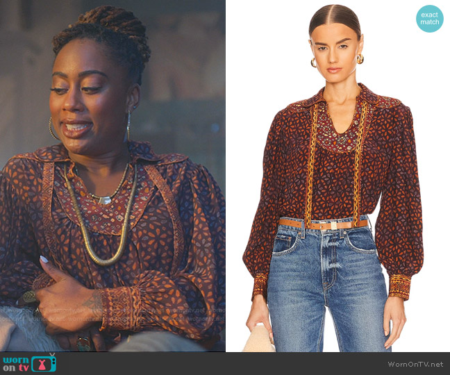 Ulla Johnson Aminda Blouse worn by Malika Williams (Zuri Adele) on Good Trouble