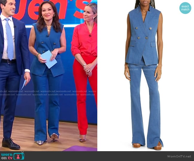 Veronica Beard Amika Stretch Cotton Vest worn by Eva Pilgrim on Good Morning America