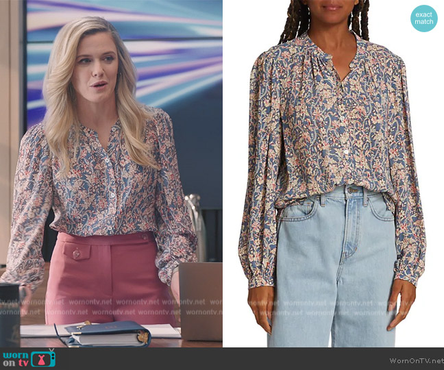 Veronica Beard Ashlynn Printed Top worn by Sadie Ryan (Harriet Dyer) on American Auto