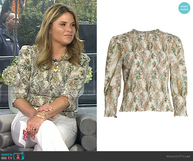 Veronica Beard Kali Printed Smocked Top worn by Jenna Bush Hager on Today