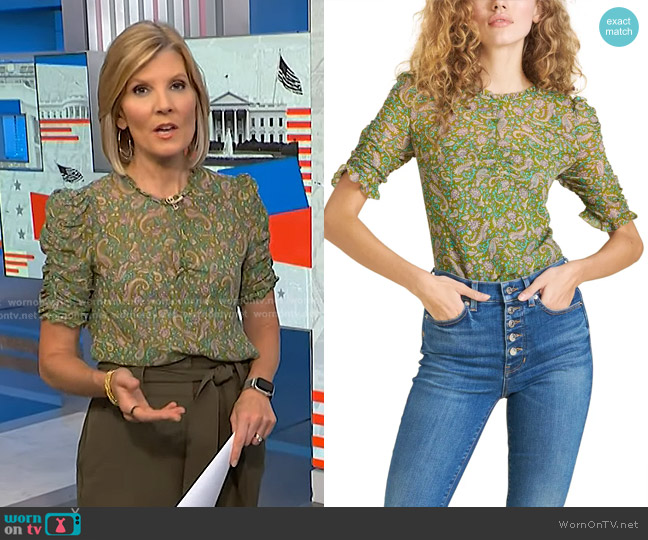 Veronica Beard Paisley Long Sleeve Silk Blouse worn by Kate Snow on NBC News Daily