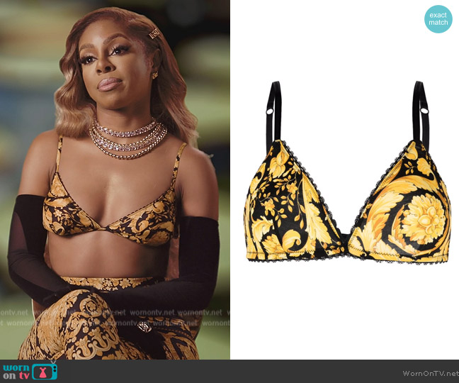 Versace Baroque-print triangle bra worn by  on The Real Housewives Ultimate Girls Trip