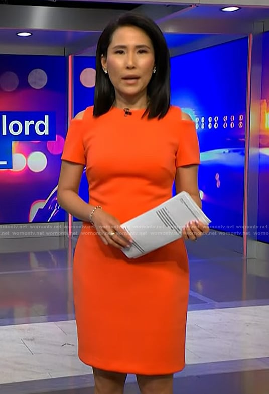 Vicky’s coral cold-shoulder sheath dress on Today