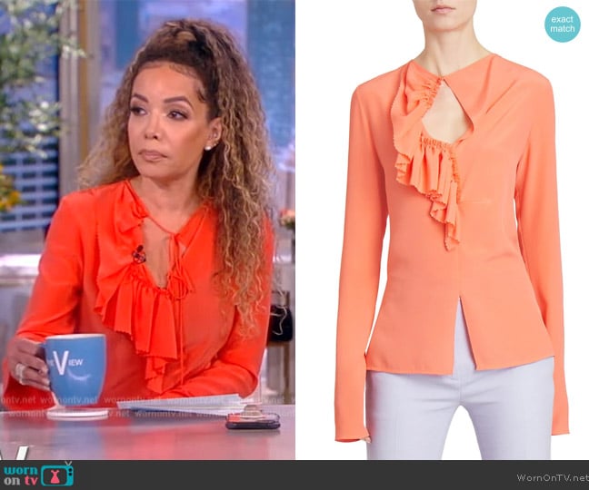 Victoria Beckham Ruffled Silk Blouse worn by Sunny Hostin on The View