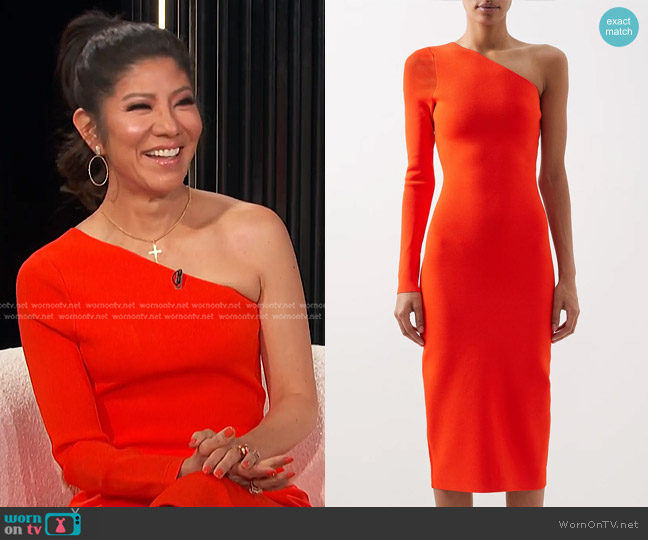 Victoria Beckham VB Body One-Shoulder Jersey Midi Dress worn by Julie Chen Moonves on E! News