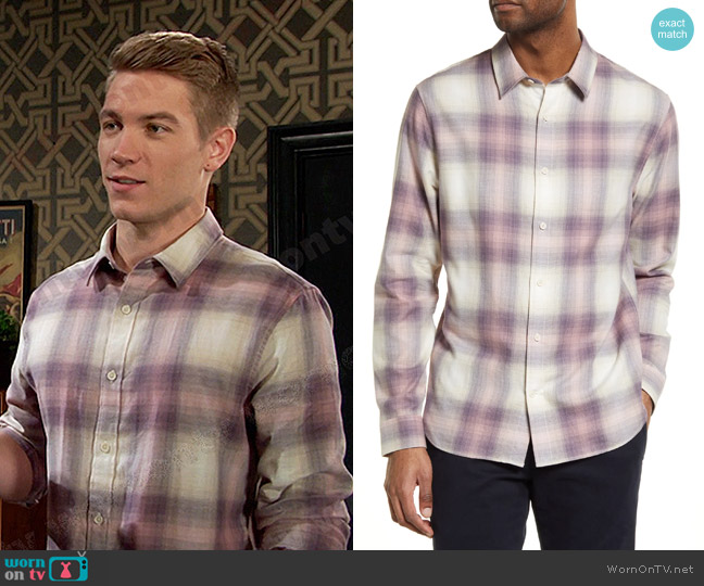 Vince Redondo Classic Fit Plaid Cotton Button-Up Shirt in Zinfandel worn by Tripp Johnson (Lucas Adams) on Days of our Lives