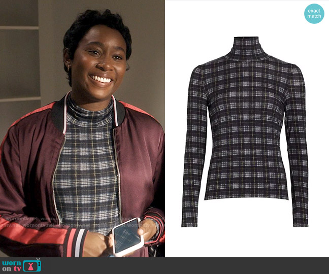 Vince Plaid Turtleneck Top worn by Brit Monclair (Sasha Compère) on Single Drunk Female