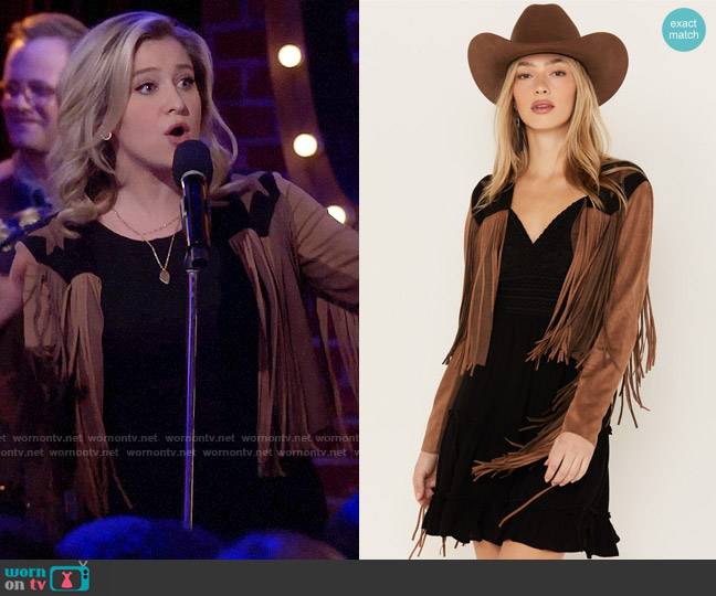 Vocal Star Faux Fringe Jacket worn by Zoey (Margie Mays) on Call Me Kat