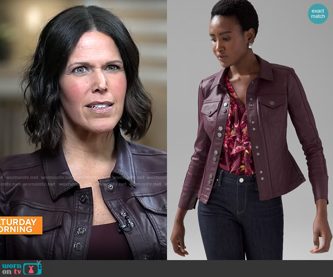 White House Black Market Coated Denim Shacket worn by Dana Jacobson on CBS Mornings