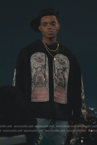 Will’s black window graphic hoodie on Bel-Air