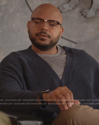 Wyatt’s gray knit cardigan on Grand Crew