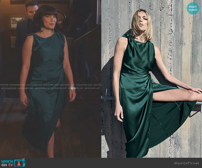 Zara Draped Satin Effect Dress in Duck Green worn by Julie Rosen (Gilli Messer) on 9-1-1