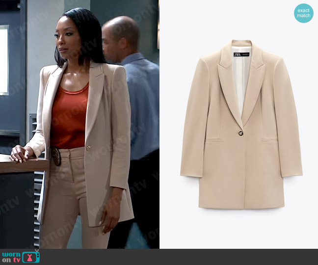 Zara Gold Button Long Blazer worn by Jordan Ashford (Tanisha Mariko Harper) on General Hospital