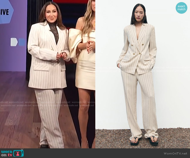 Zara Pinstripe Double Breasted Jacket worn by Adrienne Houghton on E! News