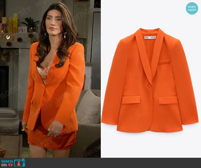 Zara Shawl Lapel Blazer worn by Steffy Forrester (Jacqueline MacInnes Wood) on The Bold and the Beautiful