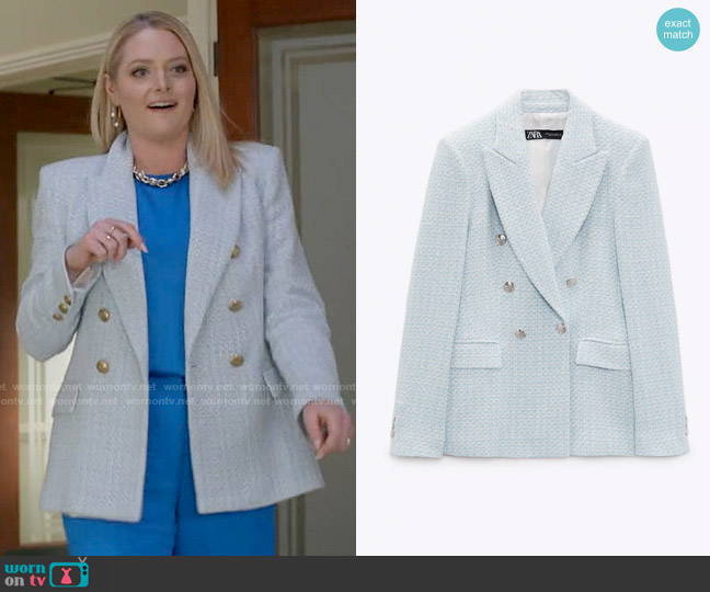 Zara Textured Double Breasted Blazer worn by Lexi (Lauren Ash) on Not Dead Yet