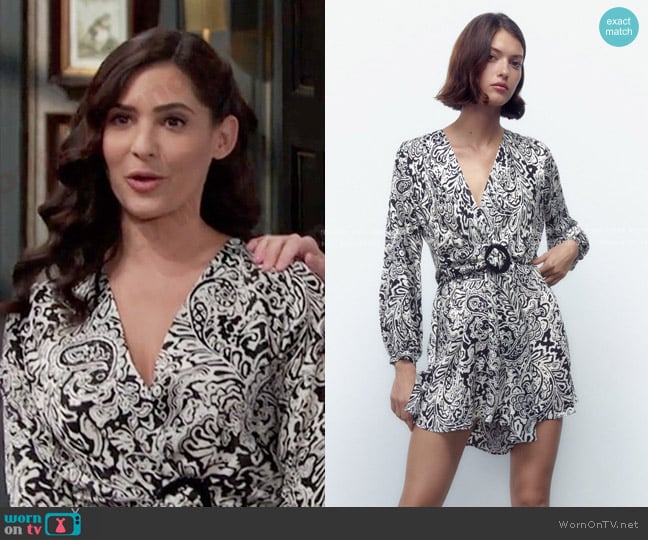 Zara Short Printed Jumpsuit worn by Gabi Hernandez (Camila Banus) on Days of our Lives