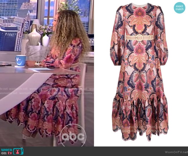 Zimmermann Laurel Long Sleeve Embroidered Midi Dress worn by Sunny Hostin on The View