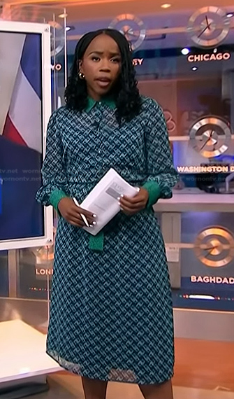 Zinhle Essamuah’s blue and green printed shirtdress on NBC News Daily