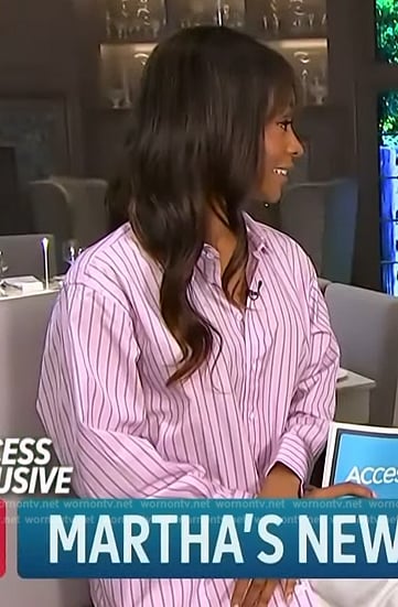 Zuri’s lavender pinstripe shirt on Access Hollywood