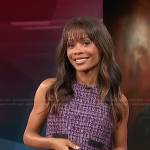 Zuri’s purple tweed fringed hem top on Access Hollywood