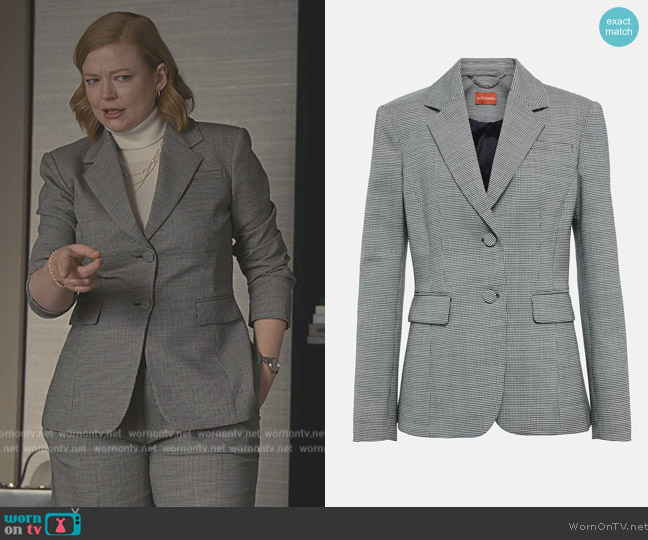 Altuzarra Fenice houndstooth wool blazer worn by Shiv Roy (Sarah Snook) on Succession