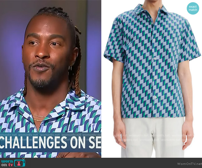 A.P.C. Lloyd Penguin Print Short Sleeve Button-Up Shirt worn by Scott Evans on Access Hollywood