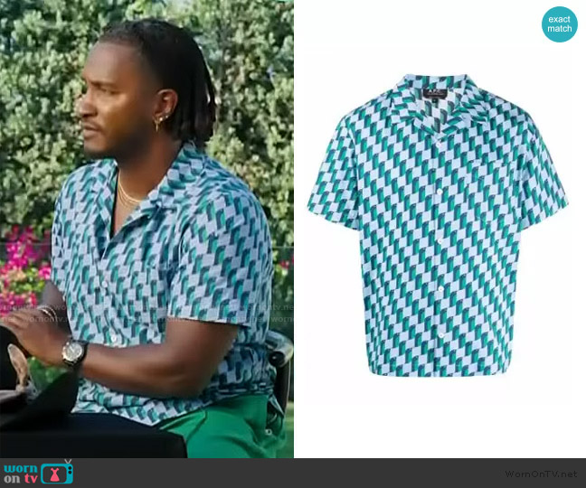 A.P.C. Lloyd Penguin Print Short Sleeve Button-Up Shirt worn by Scott Evans on Access Hollywood