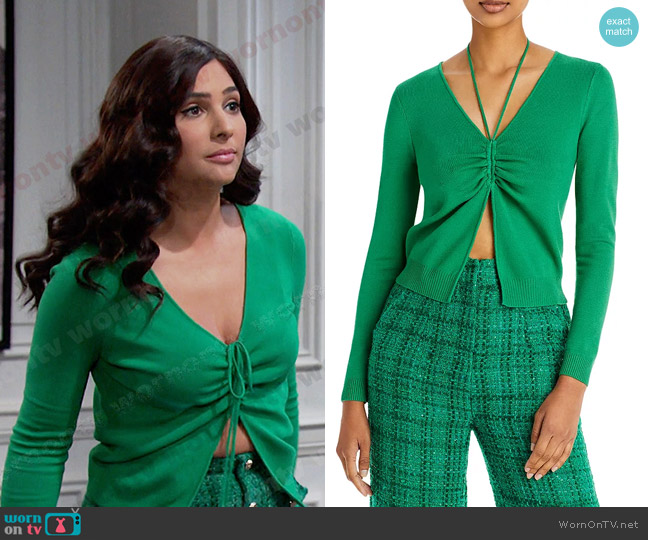 AQUA x Maeve Reilly Ruched Halter Knit Top worn by Gabi Hernandez (Camila Banus) on Days of our Lives