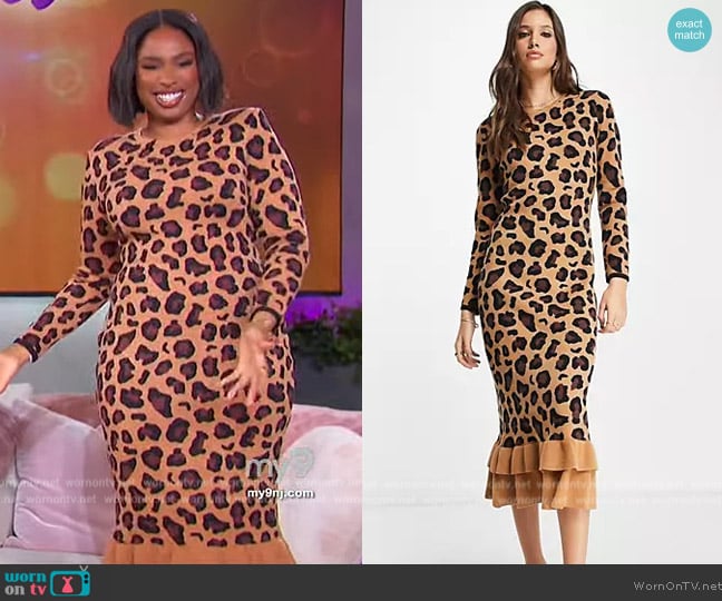 Never Fully Dressed Ruffle knit midi dress in leopard print worn by Jennifer Hudson on The Jennifer Hudson Show