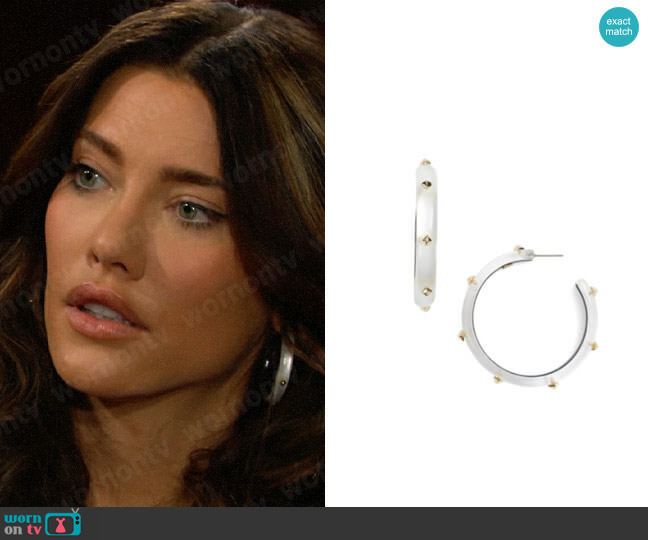 Alexis Bittar Studded Hoop Earrings worn by Steffy Forrester (Jacqueline MacInnes Wood) on The Bold and the Beautiful