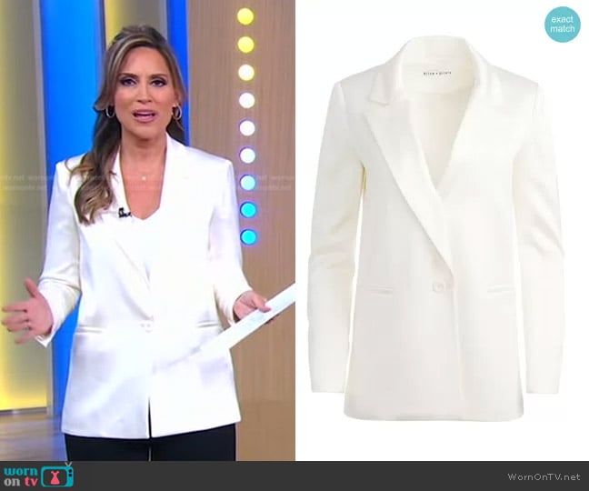 Alice + Olivia Denny Longline Satin Boyfriend Blazer worn by Rhiannon Ally on Good Morning America