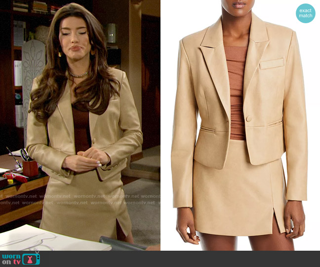 Aqua Shrunken Cropped Blazer in Bisque worn by Steffy Forrester (Jacqueline MacInnes Wood) on The Bold and the Beautiful