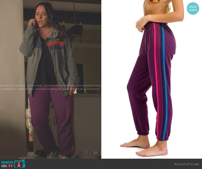 Aviator Nation 5 Stripe Sweatpants in Purple/Pink purple worn by Maddie Kendall (Jennifer Love Hewitt) on 9-1-1