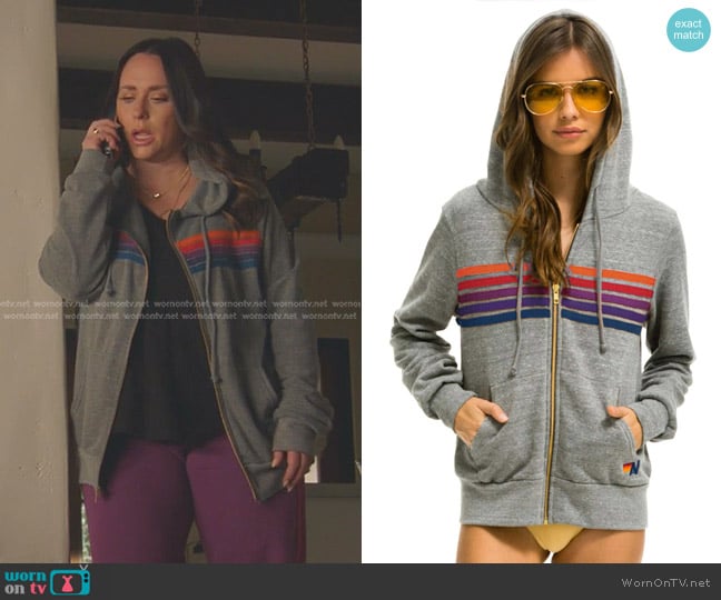 Aviator Nation 5 Stripe Hoodie in Heather Grey/Purple/Orange worn by Maddie Kendall (Jennifer Love Hewitt) on 9-1-1