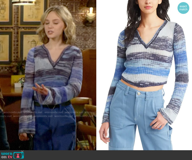 BDG Stripe Flare Sleeve Crop Sweater worn by Lucy Romalotti (Lily Brooks O’ Briant) on The Young and the Restless
