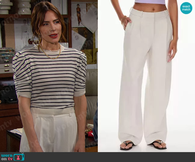 Babaton Pleated Pants in Bone worn by Taylor Hayes (Krista Allen) on The Bold and the Beautiful