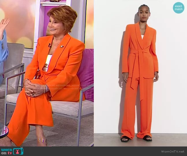 Zara Belted Tuxedo Collar Blazer in Orange worn by Robin McMahan on Today