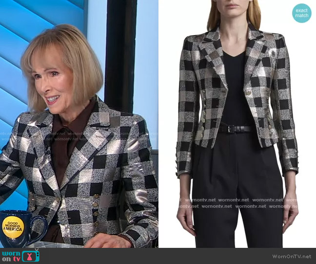 Giorgio Armani Bold-Checked Metallic Jacket worn by Elizabeth Jean Carroll on Good Morning America