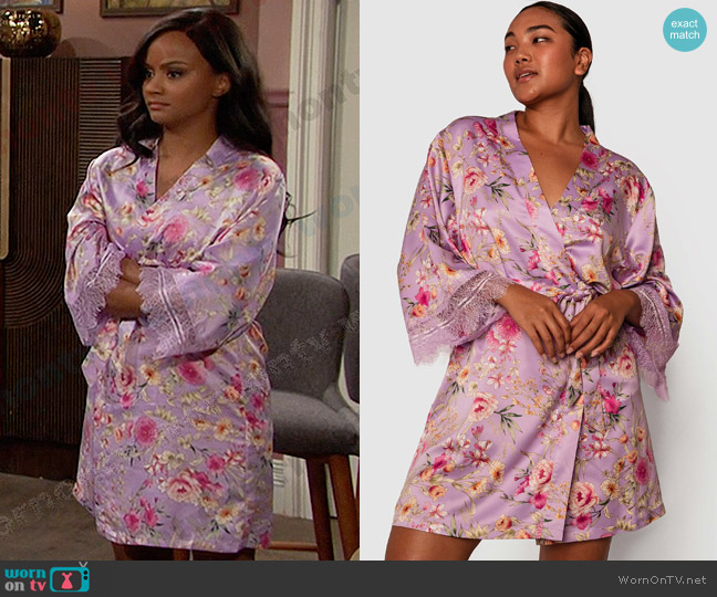 Bras N Things Amelia Short Wrap Robe worn by Chanel Dupree (Raven Bowens) on Days of our Lives