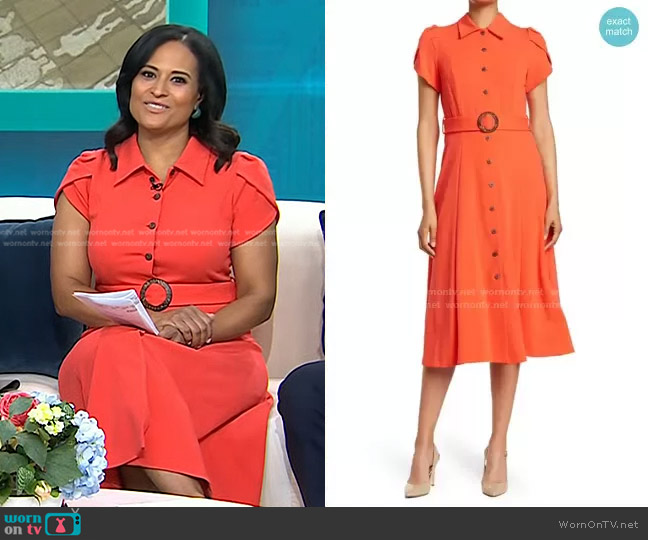 Calvin Klein Puff-Sleeve Belted Midi Dress worn by Kristen Welker on Today