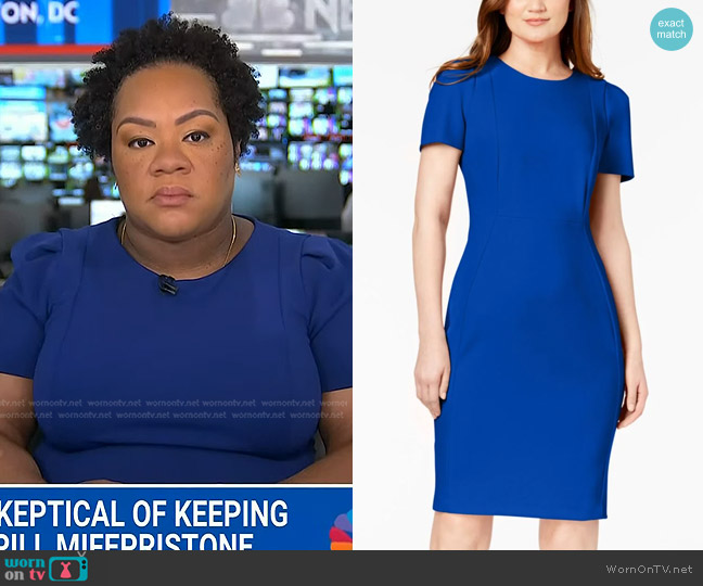 Calvin Klein Seamed Scuba Crepe Sheath Dress worn by Yamiche Alcindor on NBC News Daily