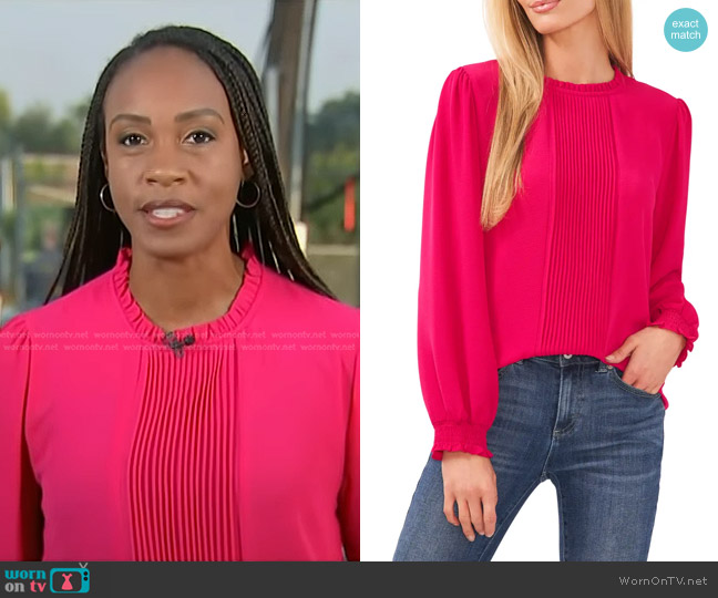 Cece Pintucked Long-Sleeve Blouse in Bright Geranium worn by Blayne Alexander on Today