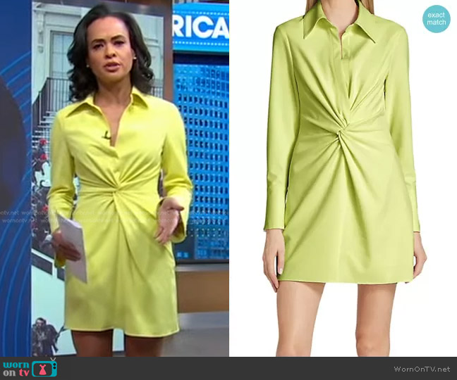 Cinq a Sept McKenna Knot-Front Shirtdress in Key Lime worn by Linsey Davis on Good Morning America