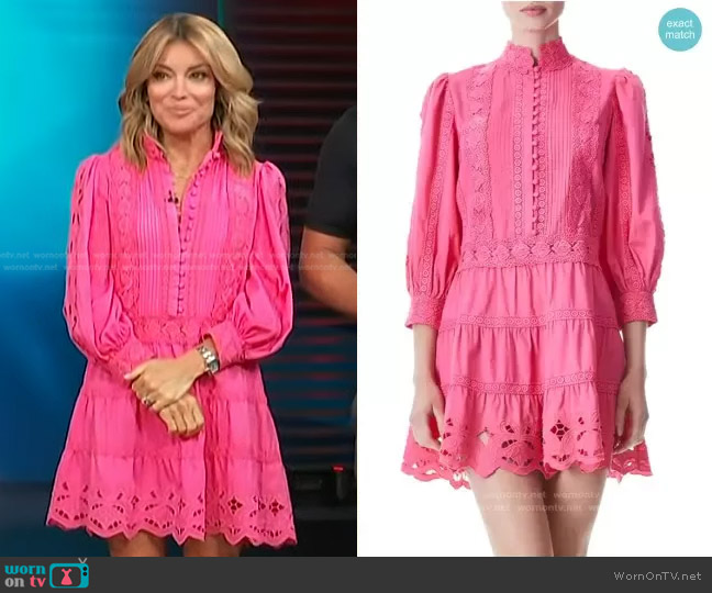 Alice + Olivia Clark Lace Detail Long Sleeve Cotton Dress worn by Kit Hoover on Access Hollywood