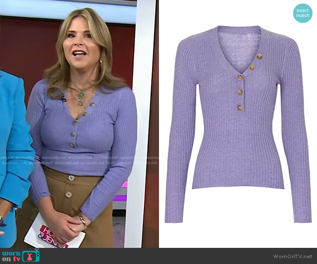 Derek Lam Collective RTR Design Henley Top in Purple worn by Jenna Bush Hager on Today