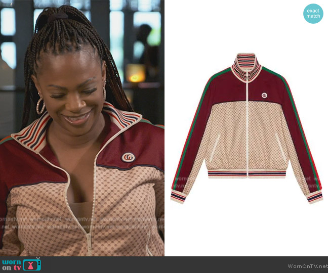 Gucci Interlocking G logo track jacket worn by Kandi Burruss on The Real Housewives of Atlanta