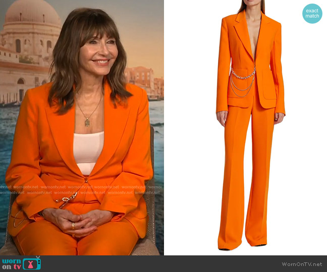 Halston Avery Chain Stretch-Crepe Jacket worn by Mary Steenburgen on E! News